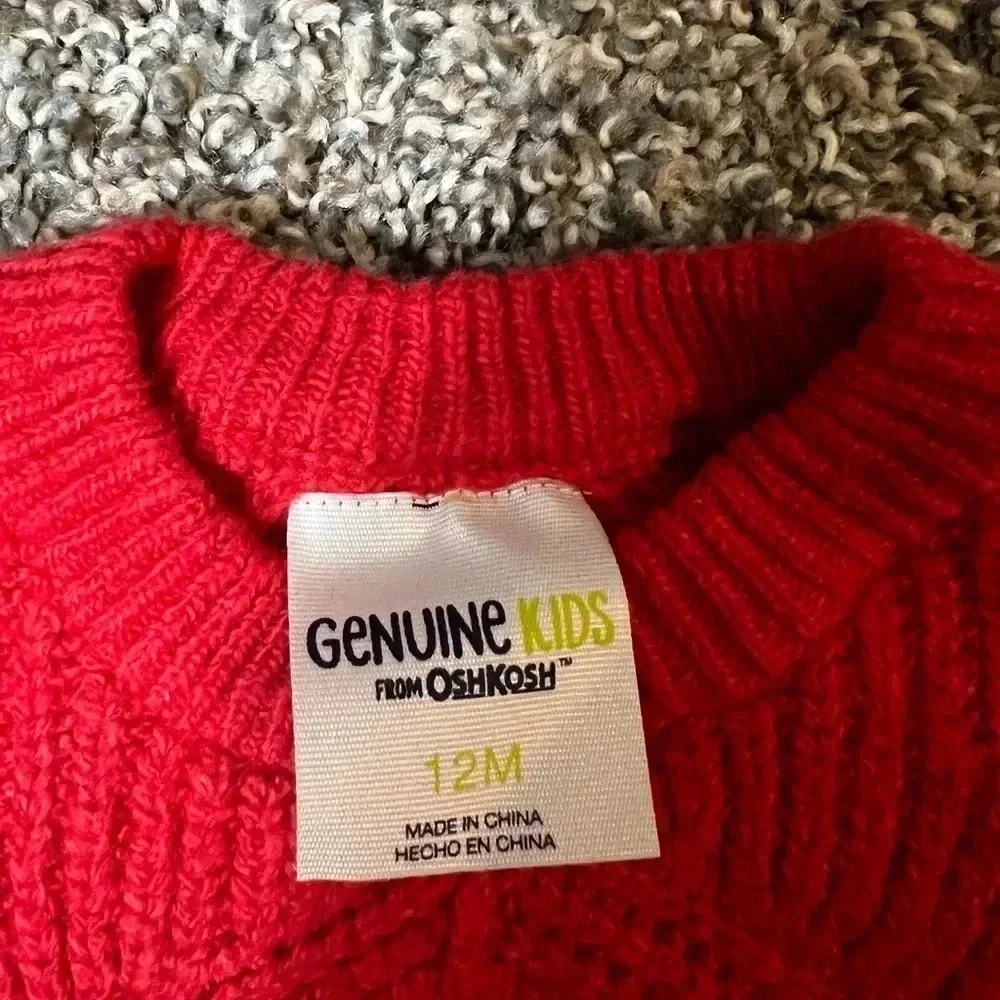 OSHKOSH DRESS RED SWEATER 3/4 SLEEVE RUFFLES‎ STRETCH SOFT SIZE 12 MONTHS NWT